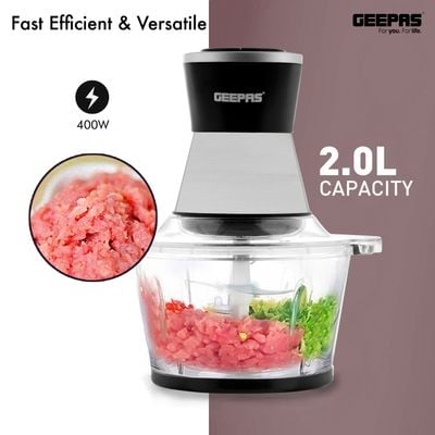 Geepas 2L Multi Copper With Garlic Peeler - 2 Speed with 4Pcs Stainless Steel Blades,Glass Bowl 2 L 500 kW GMC42021 Black/silver