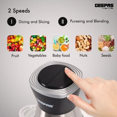 Geepas 2L Multi Copper With Garlic Peeler - 2 Speed with 4Pcs Stainless Steel Blades,Glass Bowl 2 L 500 kW GMC42021 Black/silver