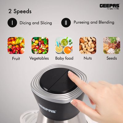 Geepas 2L Multi Copper With Garlic Peeler - 2 Speed with 4Pcs Stainless Steel Blades,Glass Bowl 2 L 500 kW GMC42021 Black/silver