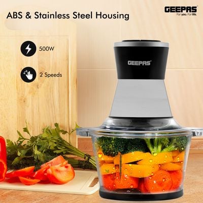 Geepas 2L Multi Copper With Garlic Peeler - 2 Speed with 4Pcs Stainless Steel Blades,Glass Bowl 2 L 500 kW GMC42021 Black/silver