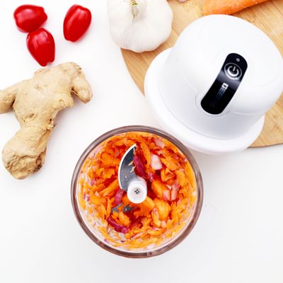 Geepas Wireless Mini Food Chopper - Portable Food Cutter Mincer for Dicing, Ginger, Chili, Fruits, Onions, Vegetable | Stainless Steel Blades, LED Indication,USB Rechargeable And Portable 300 ML | 2 Years Warranty 300 ml 30 W GMC42022 White/Clear