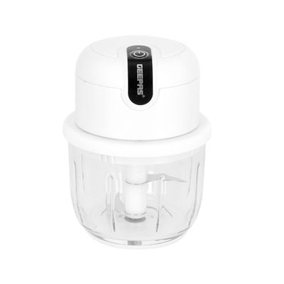 Geepas Wireless Mini Food Chopper - Portable Food Cutter Mincer for Dicing, Ginger, Chili, Fruits, Onions, Vegetable | Stainless Steel Blades, LED Indication,USB Rechargeable And Portable 300 ML | 2 Years Warranty 300 ml 30 W GMC42022 White/Clear