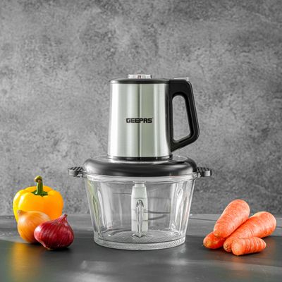 Geepas Multi Chopper, Compact Multi Chopper, 3 Speed Levels and Double Blade Assembly| Suitable for Chopping Vegetables, Fruits, Meat| Stainless Steel Blade Set for Fast and Effective Chopping 500 W GMC42026 Silver & black