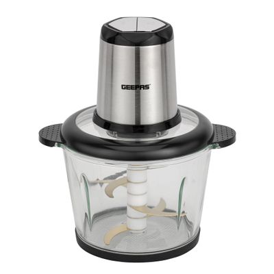 Geepas 3.0 liter Multi Chopper Compact Multi-Purpose Chopping Machine, Mincing Function, Coarse and Fine/ Stainless Steel Housing, Cutter Pole and Gear, Suitable for Vegetables, Fruits, Meat 3 L 500 W GMC42029 BLACK AND SILVER