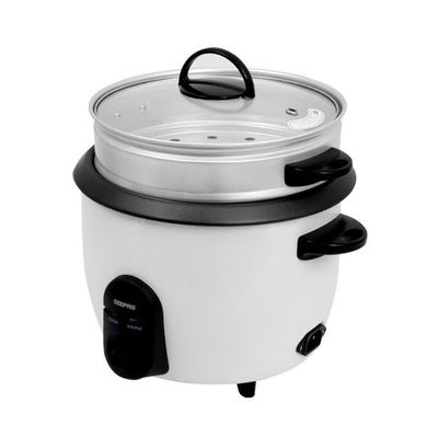 Geepas Automatic Rice Cooker - Steam Vent Lid & Simple One Touch Operation |Make Rice, Steam Healthy Food & Vegetables, 3 In 1 Functions, Tempered Glass LID 1.5 L 500.0 W GRC35011 White/Black/Clear