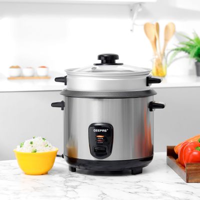 Geepas Multifunctional Rice Cooker With Removable And Non Stick Inner Pot Tempered Glass Lid 1.5 L 500.0 W GRC35040 Silver