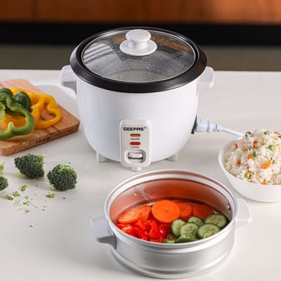 Geepas Automatic Rice Cooker 3 in 1 Functions Non-Stick Inner Pot Automatic Shut Off with Overheat Protection 0.6 L 300 W GRC4324N White