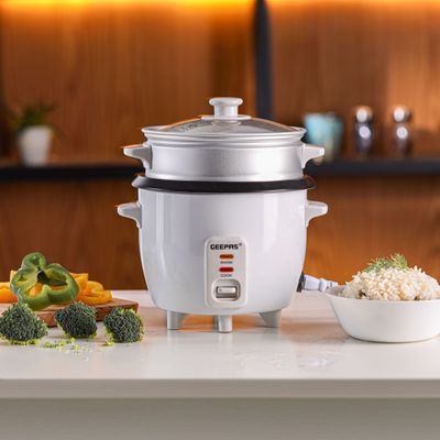 Geepas Automatic Rice Cooker 3 in 1 Functions Non-Stick Inner Pot Automatic Shut Off with Overheat Protection 0.6 L 300 W GRC4324N White