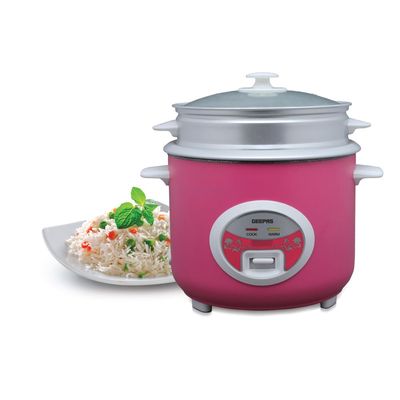 Geepas Deluxe Ricer Cooker- Non-Stick Inner Pot, Stainless Steel Body | Cook/Steam/Keep Warm Function| Make Rice & Steam Healthy Vegetables | 2 Years Warranty GRC4329 Pink/Silver