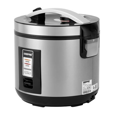 Geepas Rice Cooker 1.8 L Durable Construction| Removable Non-Stick Pot, Cool Touch Handle| Includes Cook, Warm Functions, Plastic Steamer| Perfect for Vegetables, Soups, Sauces etc |762W 1.8 L 762 W GRC4330 Black/Silver