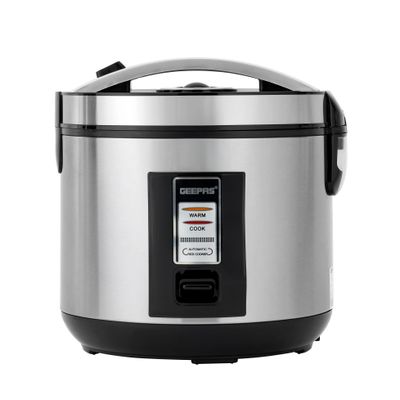 Geepas Rice Cooker 1.8 L Durable Construction| Removable Non-Stick Pot, Cool Touch Handle| Includes Cook, Warm Functions, Plastic Steamer| Perfect for Vegetables, Soups, Sauces etc |762W 1.8 L 762 W GRC4330 Black/Silver