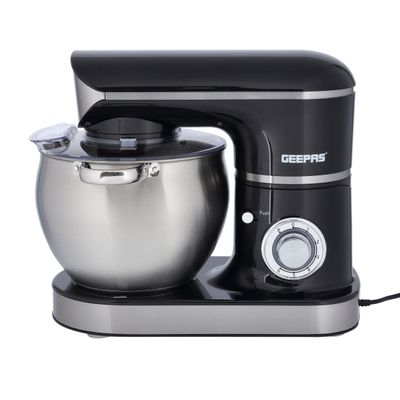 Geepas Stand Mixer with Stainless Steel Mixing Bowl 6 Speed with Pulse or Eject Button Whisk Beaters Dough Hook LED power indicator Ideal for Bread and Dough 8.5 L 1500 W GSM43040 Black