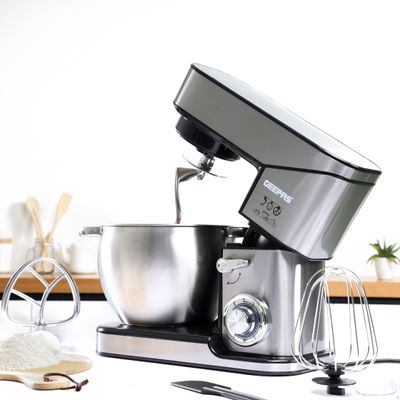 Geepas Kitchen Machine with Whisk, Beater & Dough Hook| 10L Stainless Steel Removable Bowl with Transparent Lid | Tilt Head Electric Mixer with 6 Speed & Pulse Function 10.0 L 2000.0 W GSM43041 Silver