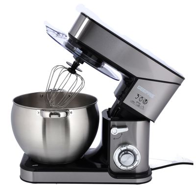 Geepas Kitchen Machine with Whisk, Beater & Dough Hook| 10L Stainless Steel Removable Bowl with Transparent Lid | Tilt Head Electric Mixer with 6 Speed & Pulse Function 10.0 L 2000.0 W GSM43041 Silver