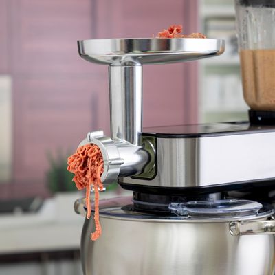 Geepas Multi-Function Kitchen Machine Stainless Steel Bowl With Lid  1.5L Glass Blender Jar  Meat Grinder  6 Speed Control  Kitchen Electric Mixer With Dough Hook Whisk Beater 10.0 L 2000.0 W GSM43044 Silver