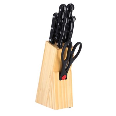 7Pcs Caliber Cutlery Set With Wooden Stand - Basic Kitchen Knife Set - Stainless Steel 4 Kitchen Knives With Kitchen Scissor & Wooden Stand- Multifunctional Knife Set - Stainless Steel Razor Sharp Blades