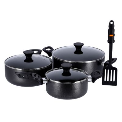 7Pcs Aluminium Casserole Set, Heat Resistant Handle, Dc1750 | Thick Layer Granite Coating | Scratch Resistant | Tempered Glass Lids | Pfoa & Ptfe | Comfortable Bakelite Knob