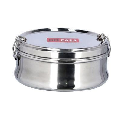 Delcasa Stainless Steel Lunch Box With Plate - Leak-Proof & Airtight Lid Round Food Storage Container With Clip Locks | Highly Durable, Non-Toxic, Bpa Free | Perfect For School Office Picnic & More 