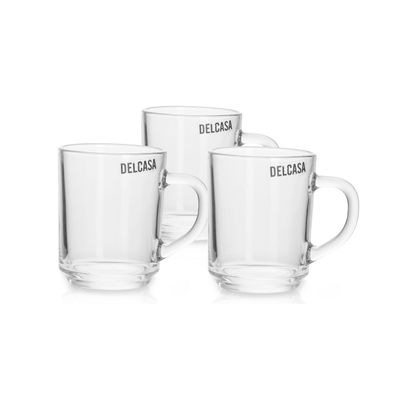 Delcasa Dc1884 7 Oz 3 Pcs Glass Mug With Handle - Large Coffee Mug, Durable, Safe & Lightweight Material | Thick Wall Small Portable Mug | Dishwasher Safe| Ideal For Hot & Cold Drinks 