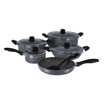 Non-Stick  Cookware Set With Granite Coating, Dc1889 | Aluminium Body | Tempered Glass Lid | Bakelite Handle | Dishwasher-Safe