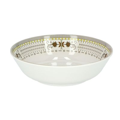 Delcasa 8.5" Melamine-Ware Serving Bowl- Dc1787| Premium-Quality, Food-Grade, Light-Weight Bowl Perfect For Serving Snacks, Salads, Noodles, Cereals| Elegant White Color With Classic Golden Print| Dishwasher Safe