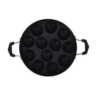 Aluminium Non-Stick Appa Pathram, 12 Pits, Dc1909 | Oil-Free Cooking Appa Chetty Paniyaram Pan With Handles | Dishwasher Safe Tawa