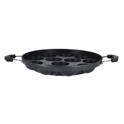 Aluminium Non-Stick Appa Pathram, 12 Pits, Dc1909 | Oil-Free Cooking Appa Chetty Paniyaram Pan With Handles | Dishwasher Safe Tawa