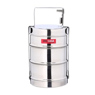 3 Layer Steel Bombay Tiffin, Lunch Box, Dc1986 - Stainless Steel Food Carrier, 3 -Tier Tiffin Lunch Box Office Pack, Stainless Steel Containers With Locking Clip