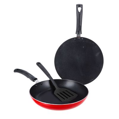 3Pcs Non-Stick Cookware Set, Aluminium Cookware, Dc1959 | 3 Layer Construction | Frypan, Tawa & Nylon Turner | Suitable For Gas, Hot Plate, Ceramic, Halogen