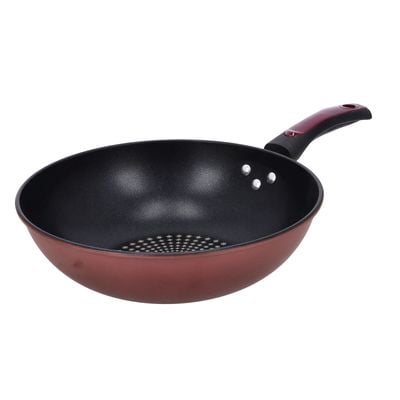 30Cm Carbon Steel Wok Pan, Dc2137 | Non-Stick Coated Interior | Bakelite Handle | Dishwasher Safe | Frying Pan For All Stoves | Flat Bottom Pan