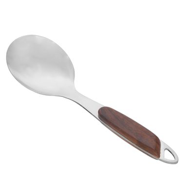 Stainless Steel Rice Spoon, Dc2145 | Wood Finish Handle | Dishwasher Safe | Elegant Design | Dinner Cutlery/Crockery Utensil | Ideal For Rice, Soup, Desserts & More