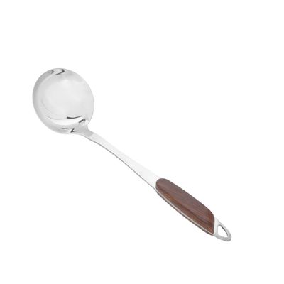 Stainless Steel Soup Ladle, Wood Finish Handle, Dc2146 | Dishwasher Safe | Elegant Design | Dinner Cutlery/Crockery Utensil | Ideal For Soup, Soup, Desserts & More