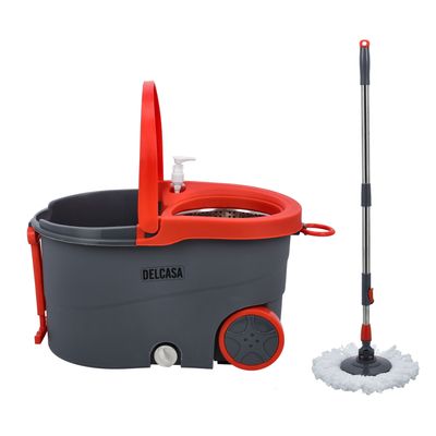 Spin Easy Mop With Steel Drum, Microfiber Mop Head, Dc2358 | 360 Rotating Mop Plate | Adjustable Height | Ideal For Use In Mopping The Kitchen, Bathroom, Lobby, Car, Bedroom