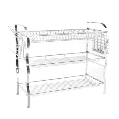 3-Layer Wall Mount Dish Rack, Pp Drain Board, Dc2093 | Chrome Finish Iron Body | Stainless Steel Compact Dish Drainer For Kitchen | Utensil Holder For Forks, Spoons, Knife & More