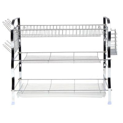 3-Layer Wall Mount Dish Rack, Pp Drain Board, Dc2093 | Chrome Finish Iron Body | Stainless Steel Compact Dish Drainer For Kitchen | Utensil Holder For Forks, Spoons, Knife & More