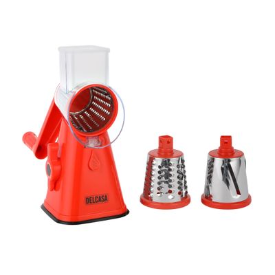 3-In-1 Rotary Grater, Stainless Steel Blades, Dc2243 | Manual Grater With 3 Interchangeable Blades | Hand-Crank Mechanism | Round Vegetable Slicer | Powerful Suction Base