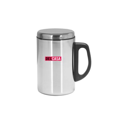 Delcasa 350Ml Stainless Steel Travel Mug- Dc2272| Double Wall Mug With Stainless Steel Inner, Keeps Your Drinks Hot Or Cold| Leak-Proof And Portable Design With A Handle| Suitable For Indoor And Outdoor Use, Dishwasher Safe| Silver