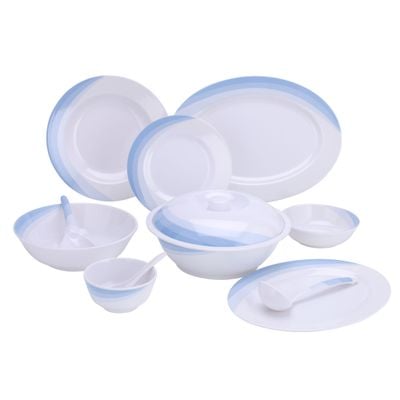 Delcasa 54 Piece Skyline Melamineware Dinner Set- Dc2108| Includes Oval Plates, Dinner Plates, Round Bowls, Soup Plates, Bowls, Rice Spoons, Serving Spoons, Soup Spoons And Table Spoons| Dishwasher-Safe And Freezer-Friendly| Eco-Friendly And Food-Grade| White And Blue