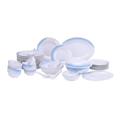 Delcasa 54 Piece Skyline Melamineware Dinner Set- Dc2108| Includes Oval Plates, Dinner Plates, Round Bowls, Soup Plates, Bowls, Rice Spoons, Serving Spoons, Soup Spoons And Table Spoons| Dishwasher-Safe And Freezer-Friendly| Eco-Friendly And Food-Grade| White And Blue