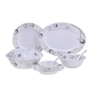 Delcasa 40 Piece Melamineware Dinner Set- Dc2112| Includes Oval Plate, Deep Plates, Round Bowls, Soup Plates, Bowls, Rice Spoons And Table Spoons| Dishwasher-Safe And Freezer-Friendly| Eco-Friendly And Food-Grade| Black Floral