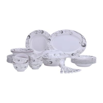 Delcasa 40 Piece Melamineware Dinner Set- Dc2112| Includes Oval Plate, Deep Plates, Round Bowls, Soup Plates, Bowls, Rice Spoons And Table Spoons| Dishwasher-Safe And Freezer-Friendly| Eco-Friendly And Food-Grade| Black Floral