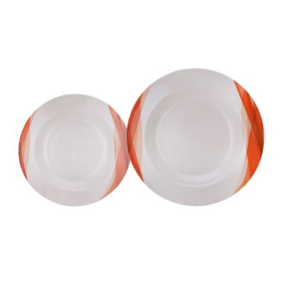 Delcasa 14 Piece Orange Ocean Melamineware Dinner Set- Dc2151| Includes Soup Plates, Serving Bowls, Round Bowls And Soup Spoon| Dishwasher-Safe And Freezer-Friendly| Eco-Friendly And Food-Grade| White And Orange