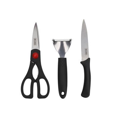 3Pcs Knife Set With Polymer Handle, Sharpe Blade, Dc2304 | Scissor, Knife And Peeler Set | Highly Durable | Kitchen Knife & Scissor For Cutting Vegetables, Meat, Fruits & More