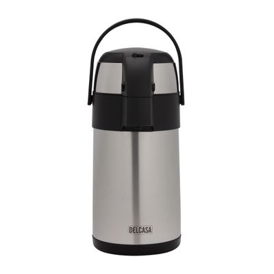 Double Wall Stainless Steel Airpot Flask, 3000Ml, Dc2354 | Coffee Heat Insulated Thermos For Keeping Drinks Hot For 12Hrs & Cold For 24Hrs | Pump Action Pouring System