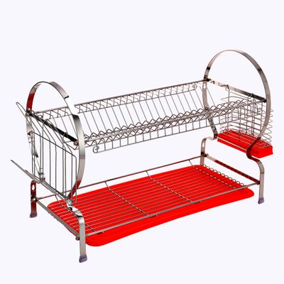 Wall Mount Dish Rack, 2 Layer Dish Drainer, Dc2398 | Stainless Steel Utensil Holder | Holds 23 Plates | Cutler Holder & Glass/Cup Hole | Pp Drain Board