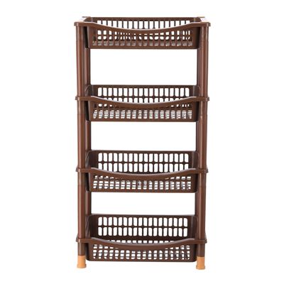 Delcasa 4-Tier Square Vegetable Rack-Dc2698| Plastic Multi-Purpose Storage Rack Ideal For Fruits, Vegetables And Other Kitchen Accessories| Storage Rack For Home, Office And Kitchen| Compact, Space-Saving And Good Loading Capacity| Easy To Assemble And Detachable| Brown