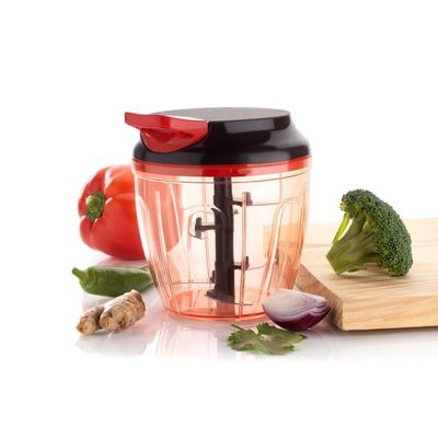 Delcasa 6-Blade Smart Pull Chopper With A Paddle Attachment- Dc2799| Stainless Steel Blade Suitable For Chopping Vegetables And Fruits| Pp Plastic Whisk Attachment For Whisking| Transparent And Durable Body| Food Grade And Bpa Free Set For Effective Chopping| Detachable Body Parts| Red