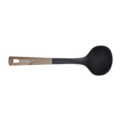 Delcasa Nylon Ladle|Dc2709|Ideal For Serving Soup| Deep Spoon With Wooden Finish Pp Handle| Perfect For Non-Stick Cookware| Elegant And Lightweight Design| Premium-Quality Ladle| Black