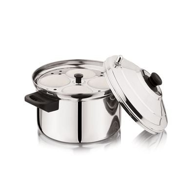 Delcasa Double Layer Steamer Pot- Dc2872| 3 L Capacity, 3 Racks And 12 Pits, Stainless Steel Steamer, Makes 12 Idlis| Premium-Quality, Food-Grade, Healthy And Hygienic| Induction Compatible, Durable Construction With Firm Heat-Resistant Handles| Silver