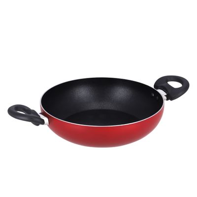 Delcasa 24 Cm Aluminum Wok Pan With Nonstick Coating- Dc2901|Stylish Design With Flat Base And Bakelite Handles, Easy Food Release And Cleanup| Perfect For Deep And Shallow Frying, Dishwasher Safe And Induction Compatible| Red